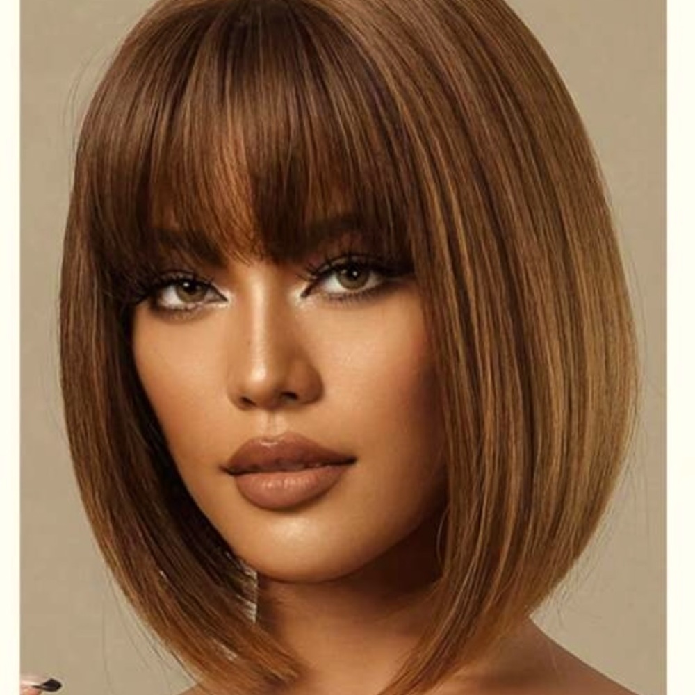 New 12”Short Straight Hair Wig For Women, Synthetic With Bangs Bob, Donna Flash - Picture 3 of 13